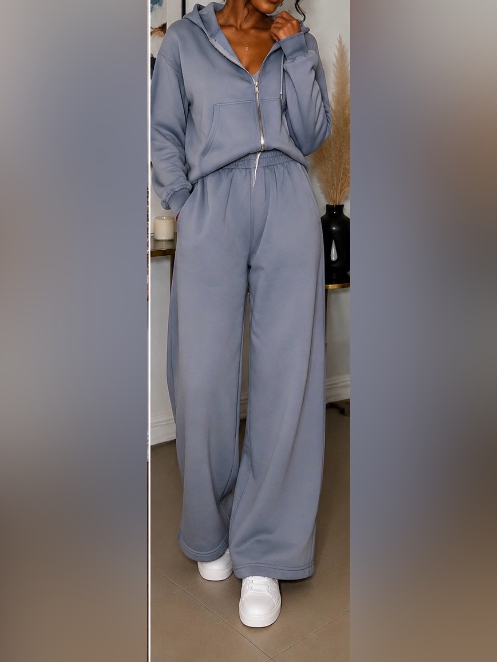 Fashion Nova Blue Cropped Zip Hoodie & Jogger Set